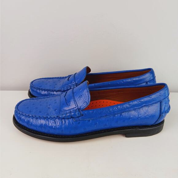 Sebago USA Women's SZ 9.5 Docksides Ostrich Leather Penny Loafer Royal Blue RARE - Picture 5 of 11